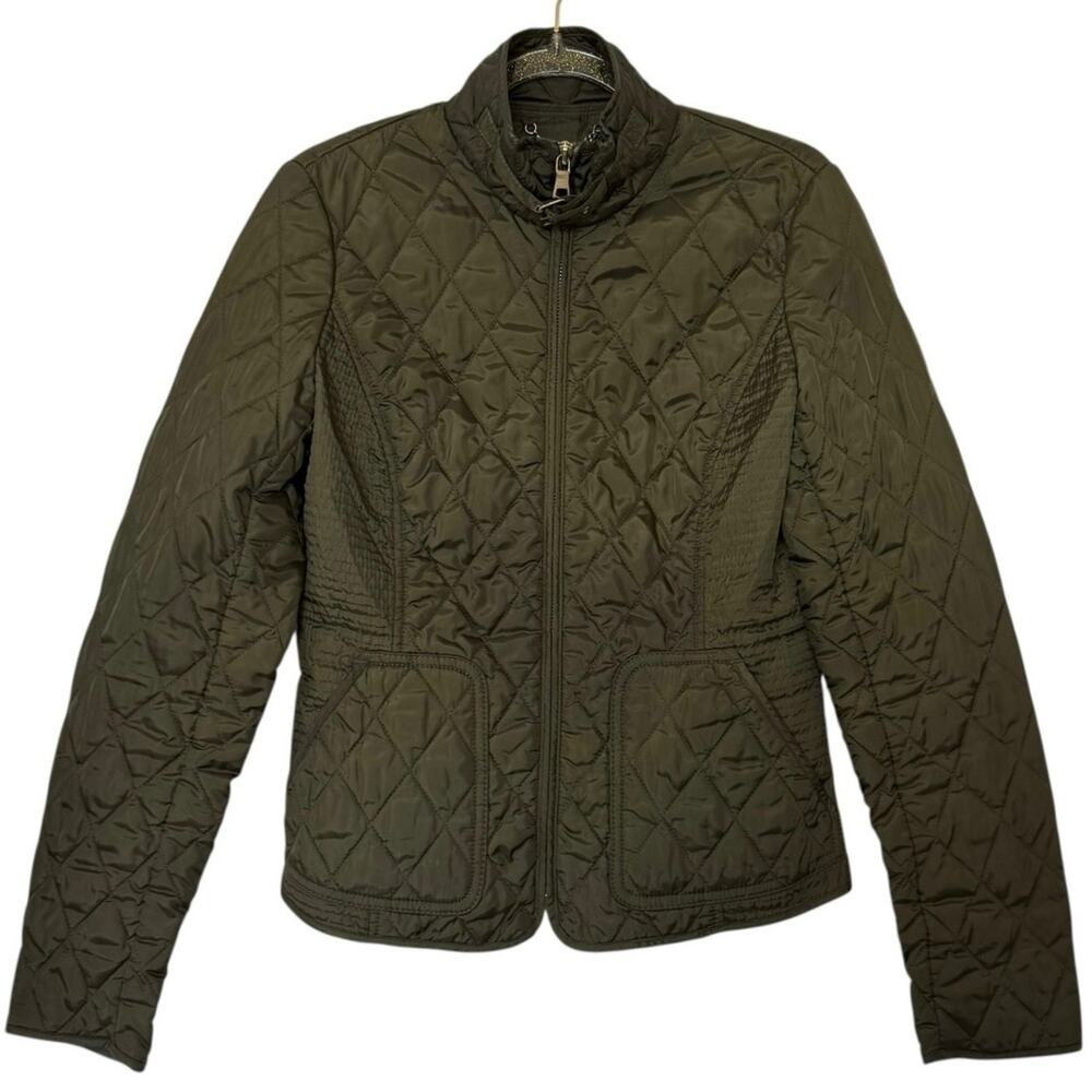 Banana Republic Quilted Utility Jacket Lightweight Coat Full Zip Pockets Green